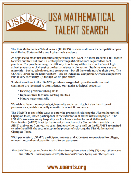 USA Mathematical Talent Search Competition Handout PDF