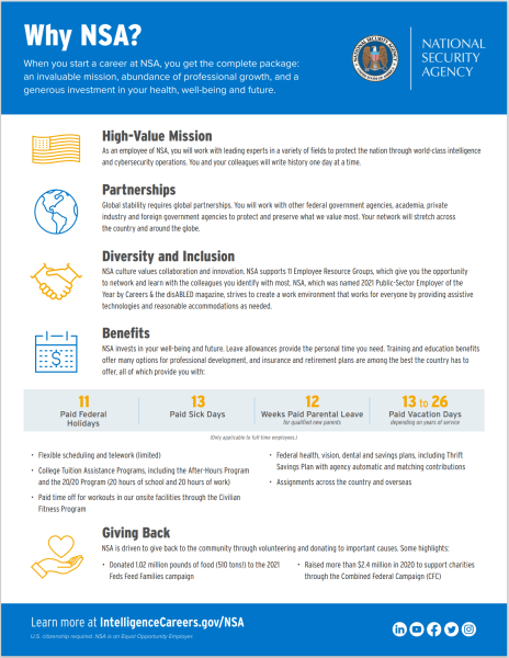 Some reasons you might consider a career at NSA.